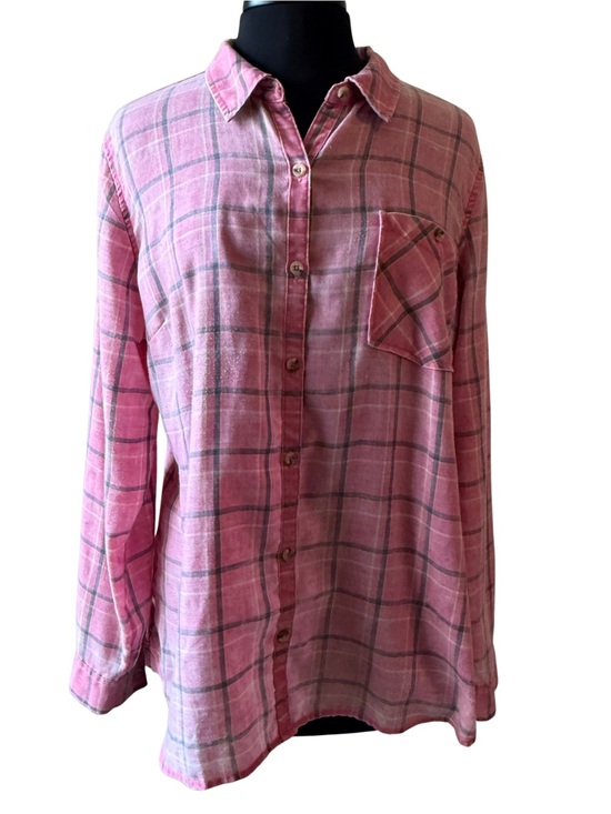 Maurices Tops - MAURICES Pink Plaid Button-Up Shirt Size XL
